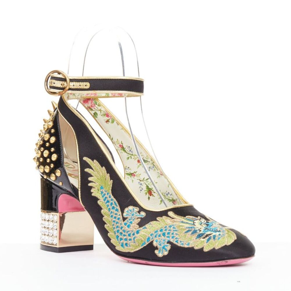 GUCCI 2017 Runway Caspar dragon embroidered spike ankle strap pump heels EU36 - Picture 2 of 8
